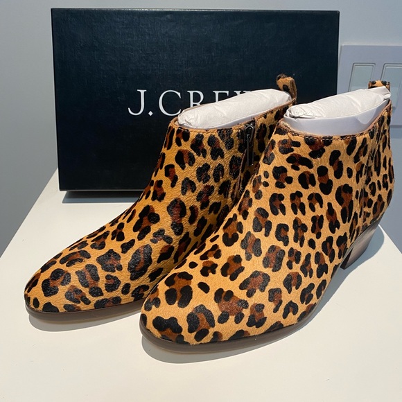 J. Crew Factory Sawyer Calf Hair Leopard Ankle Boots - Picture 3 of 7